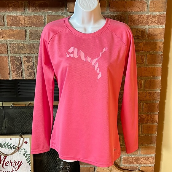 Puma Project Pink Pink Ribbon Long Sleeve Tech Shirt - Picture 1 of 5